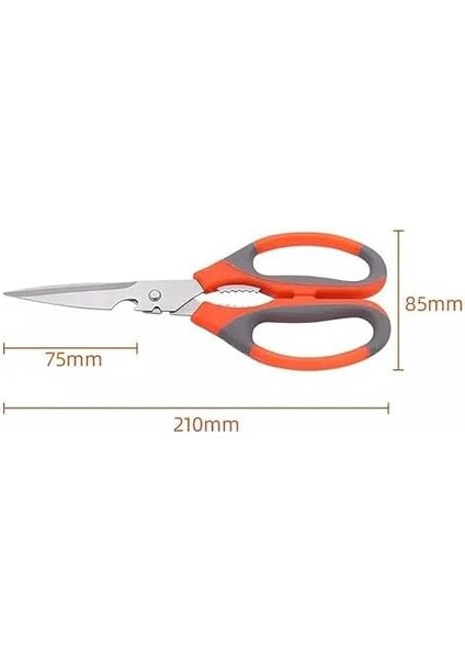 Ergonomik Mutfak Makası, Turuncu-Gri, Paslanmaz Çelik