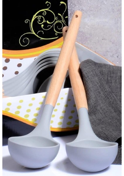 Kitchen Bambu Saplı Silikon Kepçe Füme
