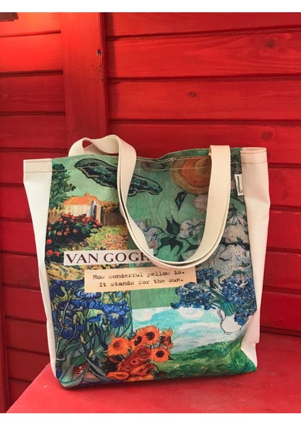 Van Gogh Kanvas Çanta Metal Çıtçıt Yıkanabilir Bez Çanta