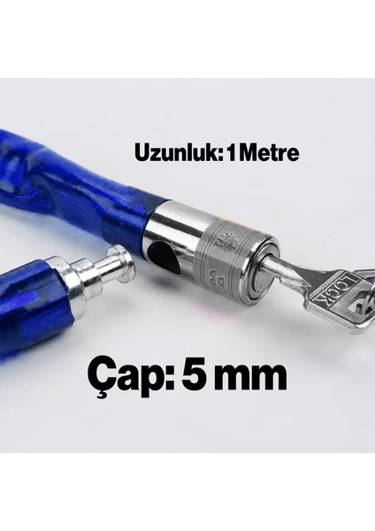 Korumalı Bisiklet Motosiklet Zincir Kilidi 100 cm Çelik Kilit Çap 5 mm Ø Hırsızlık Önleme 1 Adet