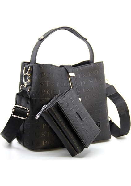 Kilit Detaylı Siyah Kadın Cüzdan Ve Omuz Çanta Kombini Pbu4002-1004