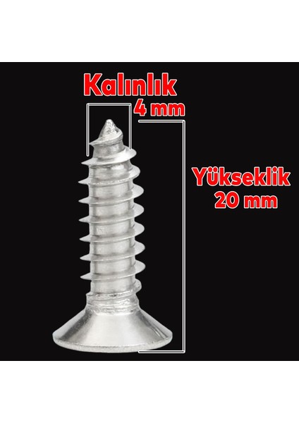 Sunta Vidası Sivri Uçlu Ahşap Tahta Ağaç Mobilya Ayak Kulp Vidası 4X20 mm Paket 1000 Adet fiyatları