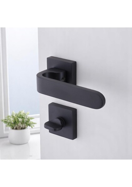 Ay Wc - Banyo Siyah Kapı Kolu Kare Rozetli Ev Kapı Kolları Sağa Sola Uygun Kilitlenebilir 1 Takım