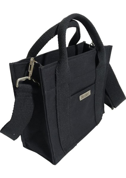 Siyah Kanvas Mini Tote Çanta