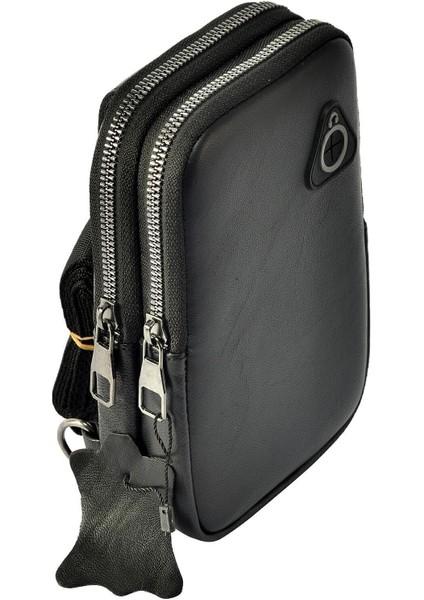 Erkek Siyah Deri Telefon Cüzdan Bölmeli Usb Kulaklık Çıkışlı Çapraz Göğüs Ve Omuz Çantası fiyatları