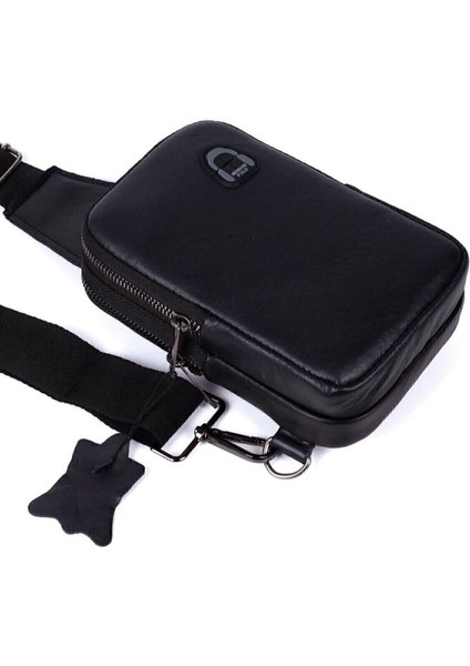 Erkek Siyah Deri Telefon Cüzdan Bölmeli Usb Kulaklık Çıkışlı Çapraz Göğüs Ve Omuz Çantası fırsatları