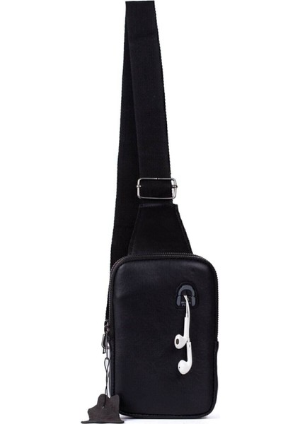 Erkek Siyah Deri Telefon Cüzdan Bölmeli Usb Kulaklık Çıkışlı Çapraz Göğüs Ve Omuz Çantası indirimleri