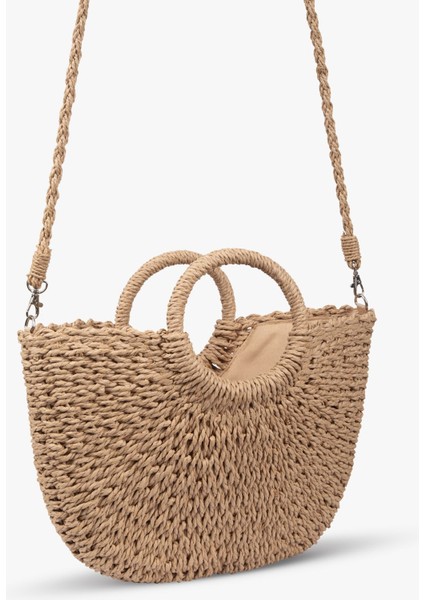 Large Yarım Ay Askılı Hasır Çanta Camel Eshe fırsatları