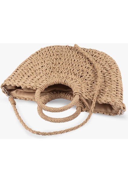 Large Yarım Ay Askılı Hasır Çanta Camel Eshe indirimleri