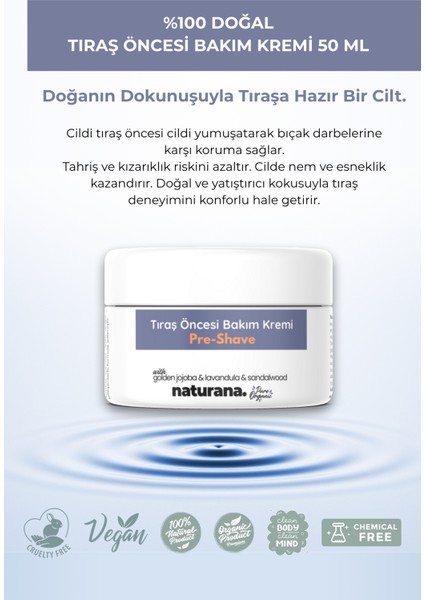 %100 Doğal Tıraş Öncesi Bakım Kremi 50 ml Koruyucu Nemlendirici Shea Butter Jojoba Sandal