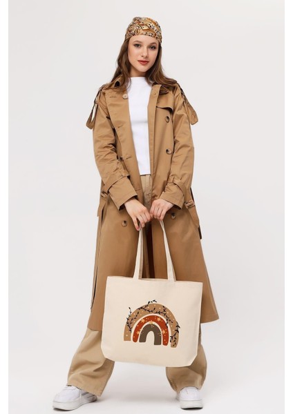 Kanvas Yatay Yıldızlı Gökkuşağı Baskılı Bez Çanta modelleri