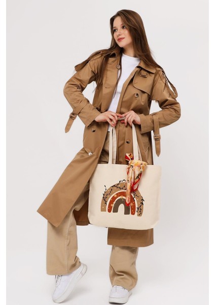 Kanvas Yatay Yıldızlı Gökkuşağı Baskılı Bez Çanta fırsatları