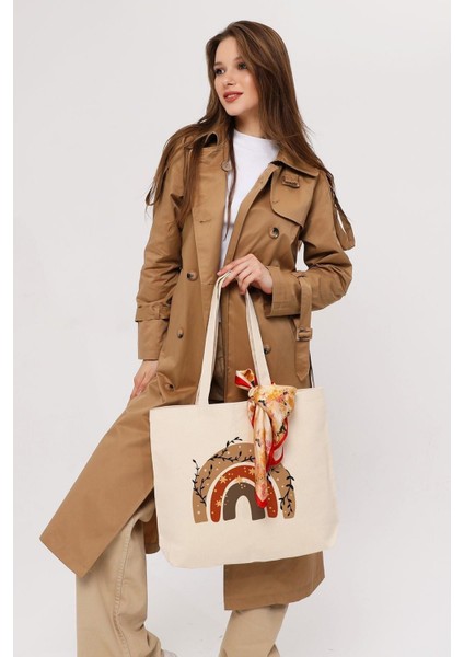 Kanvas Yatay Yıldızlı Gökkuşağı Baskılı Bez Çanta indirimleri