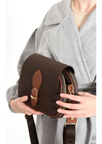 Kadın Kahverengi 3 Bölmeli Kolon Askılı El Ve Omuz Çantası