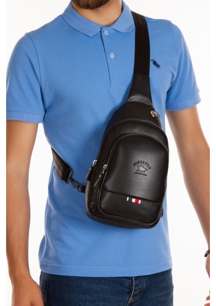 Newish Polo Deri Unisex Çapraz Askılı Çanta Göğüs Çanta Kulaklık Çıkışlı Omuz Çanta Günlük Tek Kol