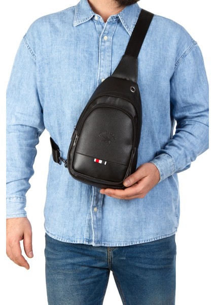 Newish Polo Deri Unisex Çapraz Askılı Çanta Göğüs Çanta Kulaklık Çıkışlı Omuz Çanta Günlük Tek Kol fiyatları
