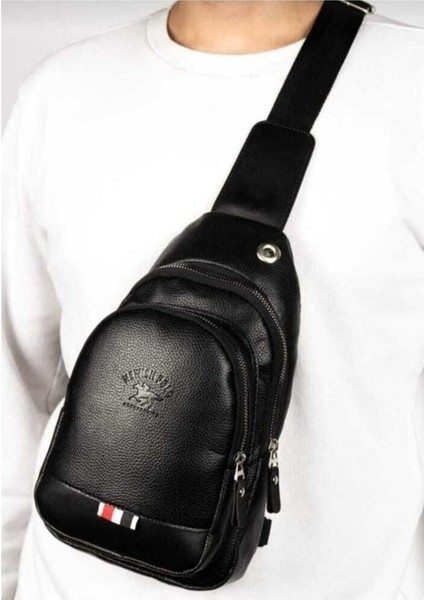 Newish Polo Deri Unisex Çapraz Askılı Çanta Göğüs Çanta Kulaklık Çıkışlı Omuz Çanta Günlük Tek Kol fırsatları