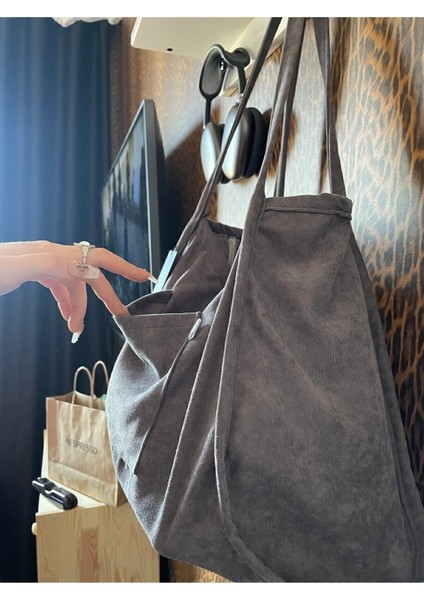 Grey 00s Shopper Bag Fermuarlı, Astarlı , Kumaş, Kol Ve Omuz Çantası / Okul & Günlük fiyatları