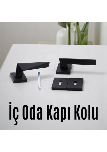 Yıldız Oda Kapı Kolu Siyah Kare Rozetli Sağa Sola Uygun Iç Ev Kapısı Kolları Kilitlenebilir 1 Takım