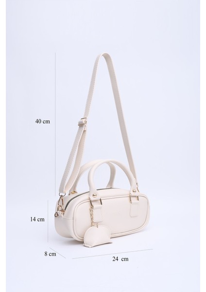 Krem Shk207 Deri Charm Detaylı Fermuarlı Ayarlanabilir Askılı El, Kol Ve Omuz Çantası U:14 E:2 fiyatları