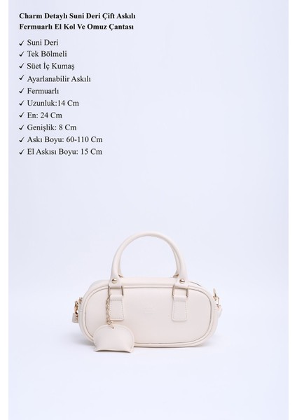 Krem Shk207 Deri Charm Detaylı Fermuarlı Ayarlanabilir Askılı El, Kol Ve Omuz Çantası U:14 E:2 modelleri