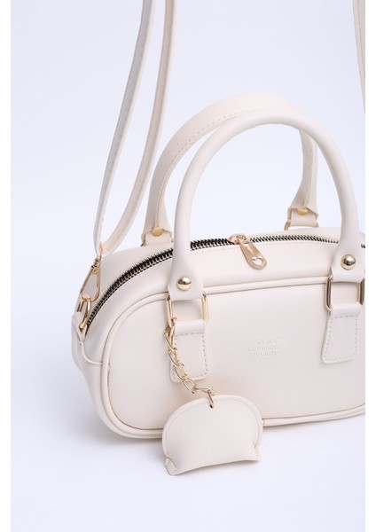 Krem Shk207 Deri Charm Detaylı Fermuarlı Ayarlanabilir Askılı El, Kol Ve Omuz Çantası U:14 E:2 indirimleri