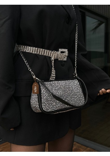 Taşlı Model Siyah Gümüş Kadın El Ve Omuz Çantası fiyatları