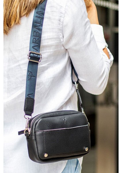 West Ayarlanabilir Çapraz El Kol Ve Omuz Askılı Mıknatıs Ve Fermuarlı Mini Siyah Kadın Çanta