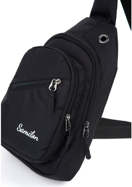 Unisex Impertex Kumaş Siyah Çapraz Omuz Göğüs Çantası