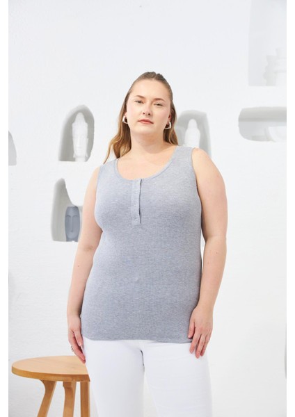 Ön Çıtçıtlı Büyük Beden Atlet Gri