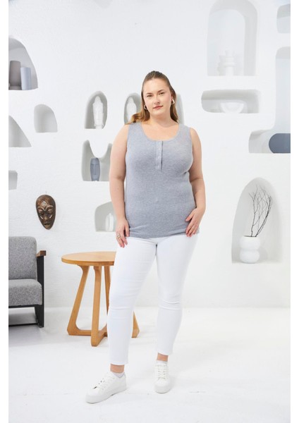 Ön Çıtçıtlı Büyük Beden Atlet Gri indirimleri