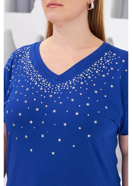 Yıldız Taş Baskılı Büyük Beden Tişört Saks fiyatları