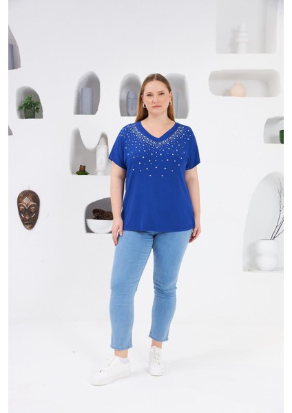 Yıldız Taş Baskılı Büyük Beden Tişört Saks fırsatları