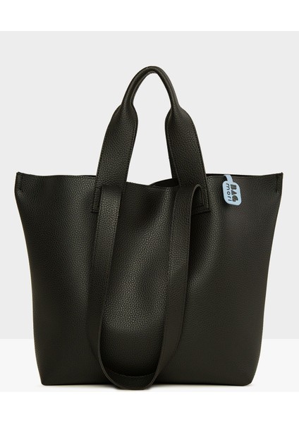 Siyah Kadın Çift Askılı Dokulu Büyük Tote Çanta M000008166