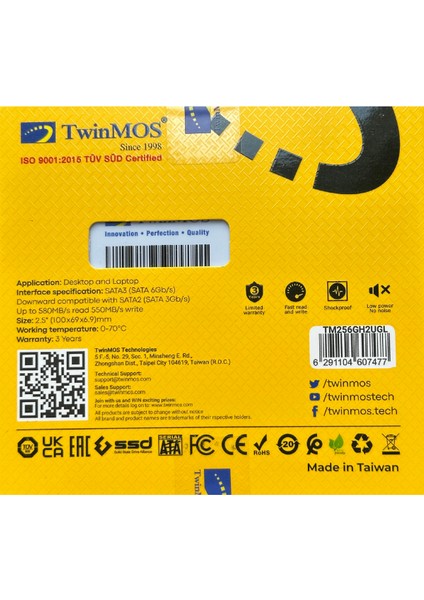 (5 Adet) Twinmos TM256GH2UGL 2.5\" 256 GB 580/550 Mb/s Tlc 3D Nand Sata 3 SSD