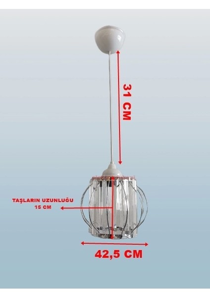 Kristal Taşlı Yuvarlak Küçük Fiskiye Tekli Avize E-27