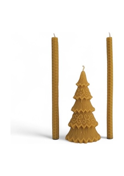 Bal Mumu Çam Ağaçlı Üç'lü Mum Seti