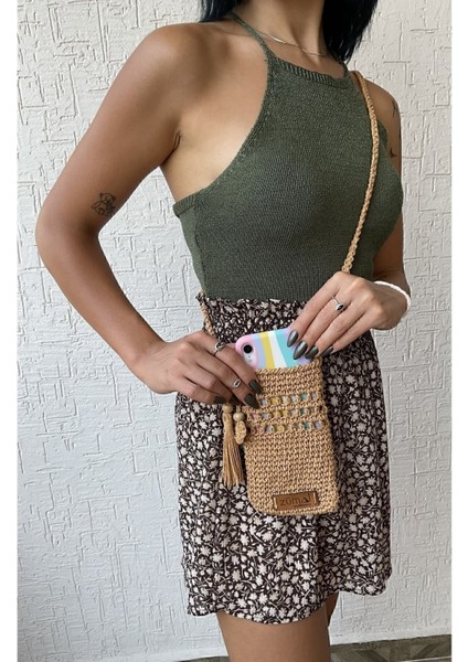 Lüx El Örgüsü Kağıt Ip Kadın Omuz Telefon Çantası ( Renk Hasır ) fiyatları