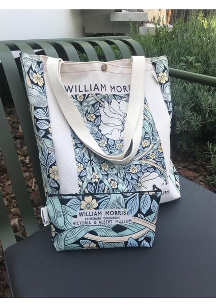William Morris Kanvas Bez Çanta& Makyaj Çantası Yıkanabilir Metal Çıtçıtlı Cepli modelleri