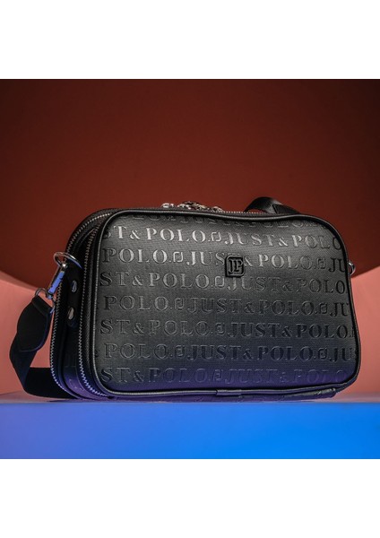 Justpolo Kadın Siyah 5 Bölmeli Çapraz Çanta Omuz Çantası Gofraj Baskılı fırsatları