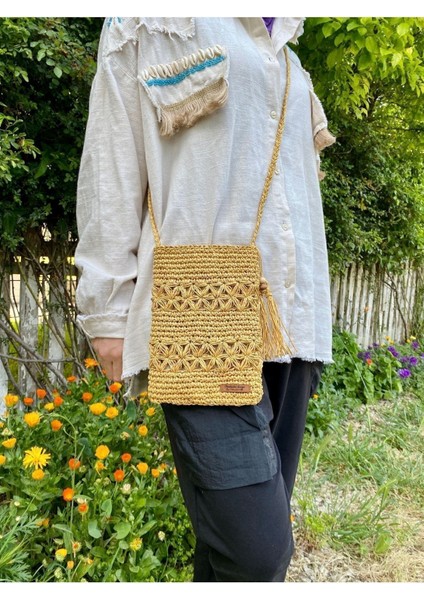 Askılı Hasır El Örgüsü Omuz Çantası - Telefon Çantası - Postacı Çantası fiyatları