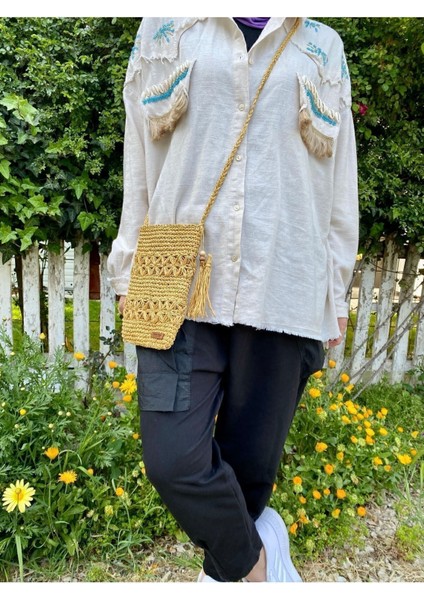 Askılı Hasır El Örgüsü Omuz Çantası - Telefon Çantası - Postacı Çantası fırsatları