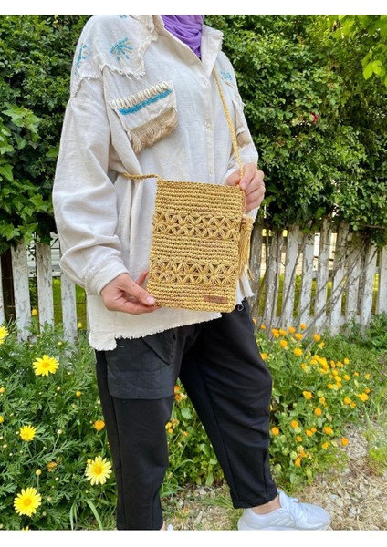 Askılı Hasır El Örgüsü Omuz Çantası - Telefon Çantası - Postacı Çantası indirimleri