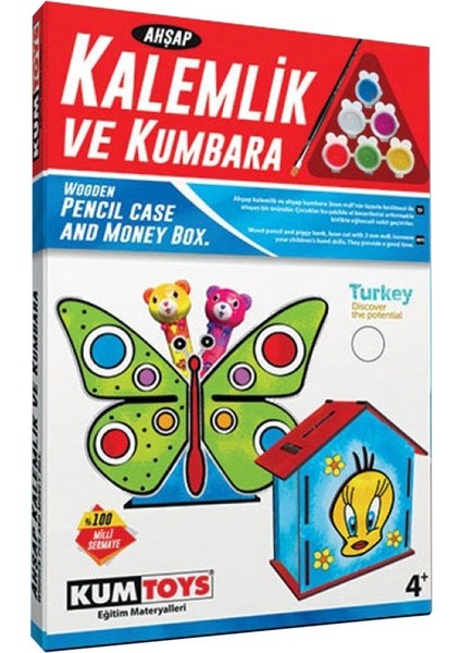 5304 Ahşap Kalemlik ve Kumbara Seti