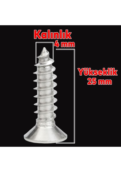 Sunta Vidası Sivri Uçlu Ahşap Tahta Ağaç Mobilya Ayak Kulp Vidası 4X25 mm Paket 500 Adet