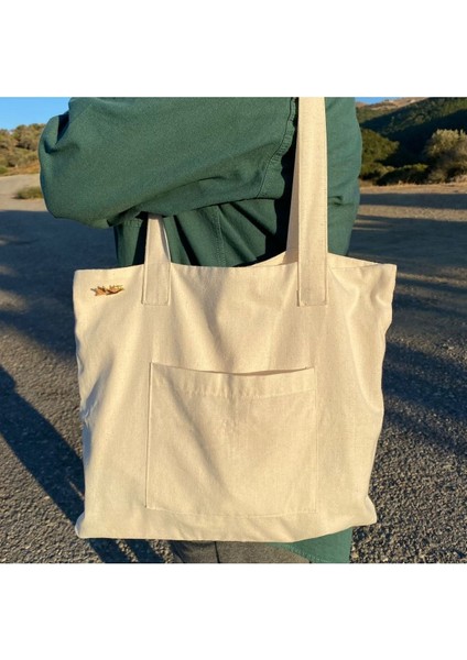 Naturel Kumaş 6 Cepli Tote Çanta