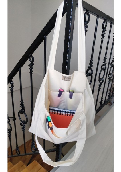 Naturel Kumaş 6 Cepli Tote Çanta modelleri