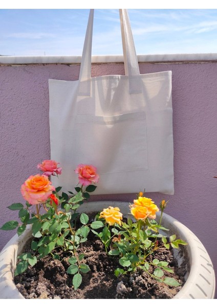 Naturel Kumaş 6 Cepli Tote Çanta indirimleri