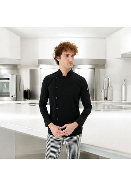 Chefpro Erkek Siyah Şef Ceketi Aşçı Kıyafeti