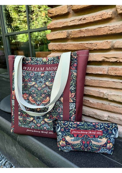 William Morris Kanvas Bez Çanta& Makyaj Çantası Yıkanabilir Metal Çıtçıtlı Cepli (2'Li Set) modelleri